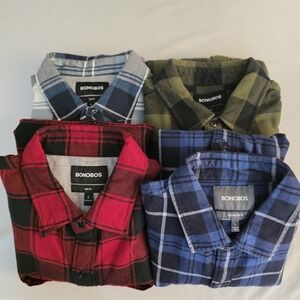 Lot‎ Of 4 Bonobos Men Flannel Shirt Slim Fit Plaid Button Up Outdoor Size Large